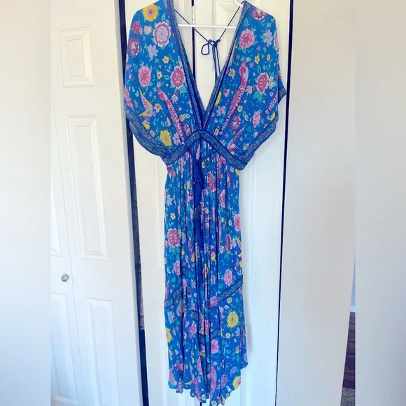 Dresses | Blue Floral And Bird Pattern Dress | Poshmark